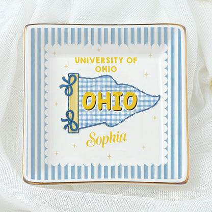 Custom School Pennant Jewelry Dish, Personalized College Graduation Gift, Class of 2026 Trinket Tray 684878