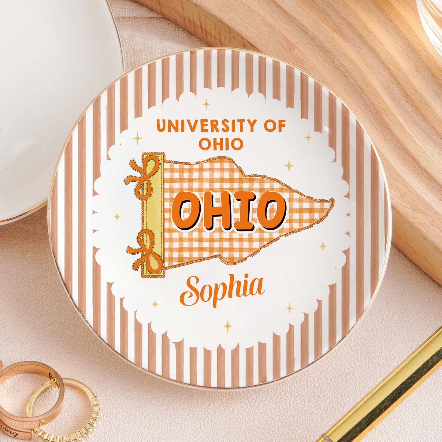 Custom School Pennant Jewelry Dish, Personalized College Graduation Gift, Class of 2026 Trinket Tray 684878