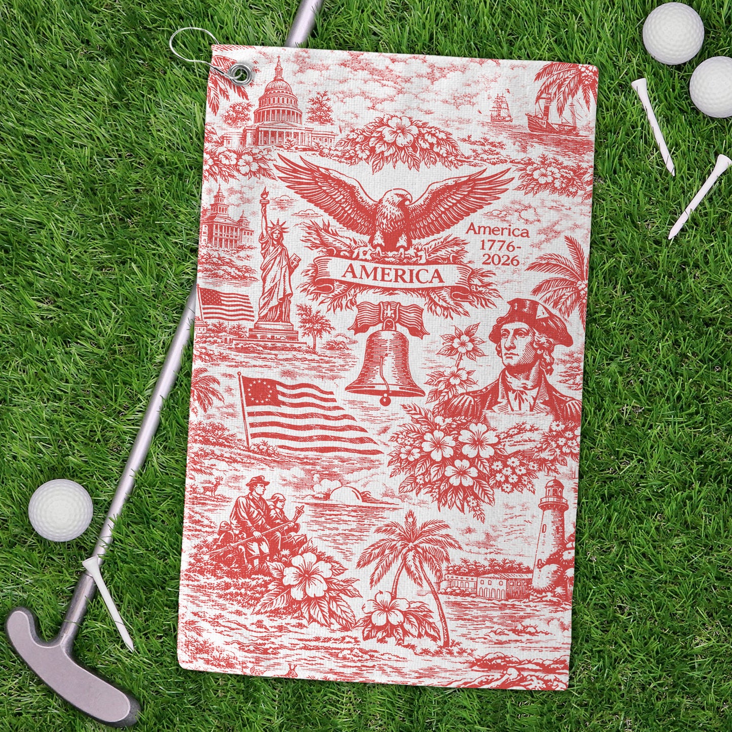 250 Years of America 1776–2026 Golf Towel, Vintage Patriotic USA Golf Towel, 4th of July Golf Gift 684893