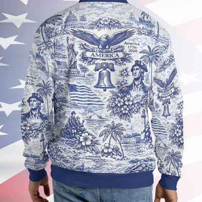 250 Years of America 1776–2026 All-Over Print Sweatshirt, Vintage Patriotic USA Ugly Sweater Gift 684893
