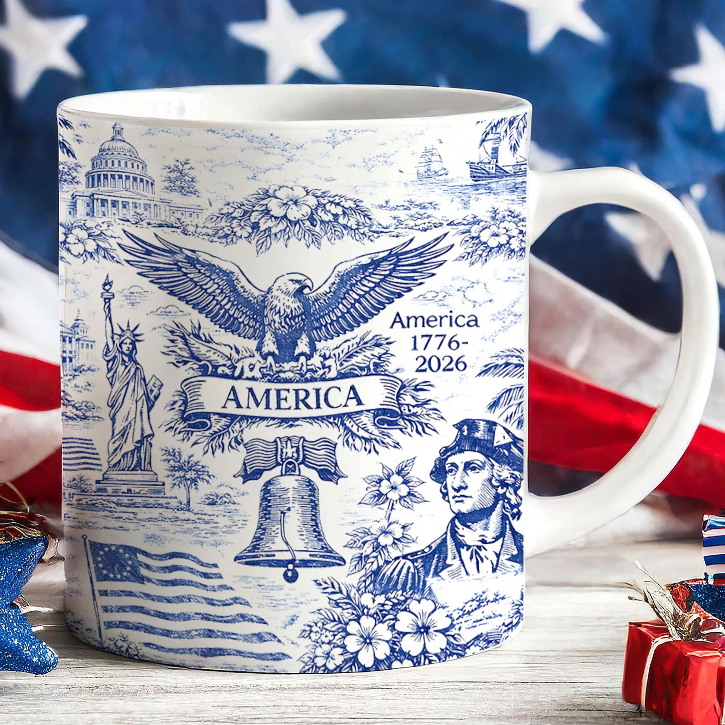 250 Years of America Mug 1776–2026, Vintage Patriotic Coffee Mug, 4th of July White Mug Accent Mug 684893