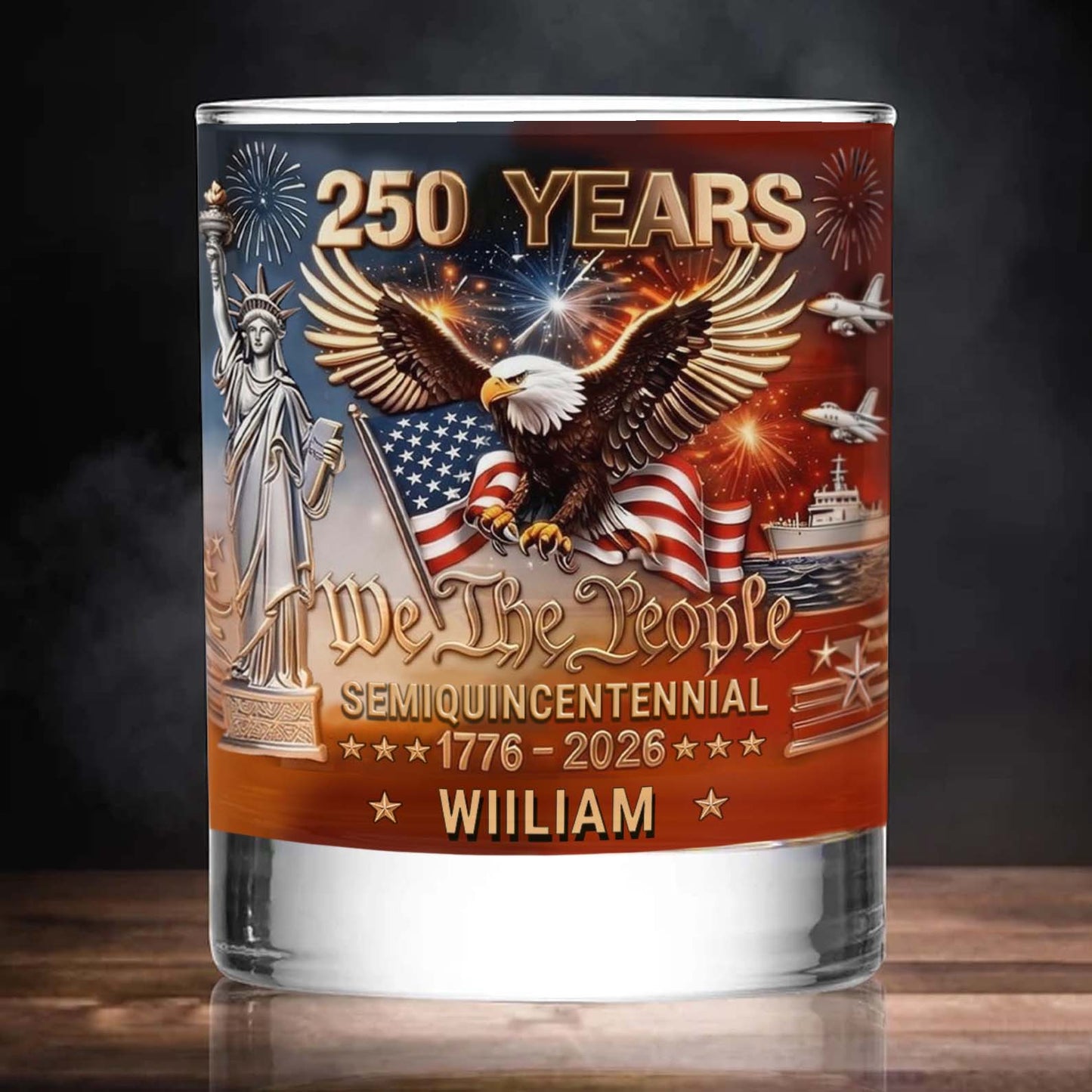 Personalized USA 250 Years Anniversary Whiskey Glass, Custom Name Patriotic We The People Glass 684948