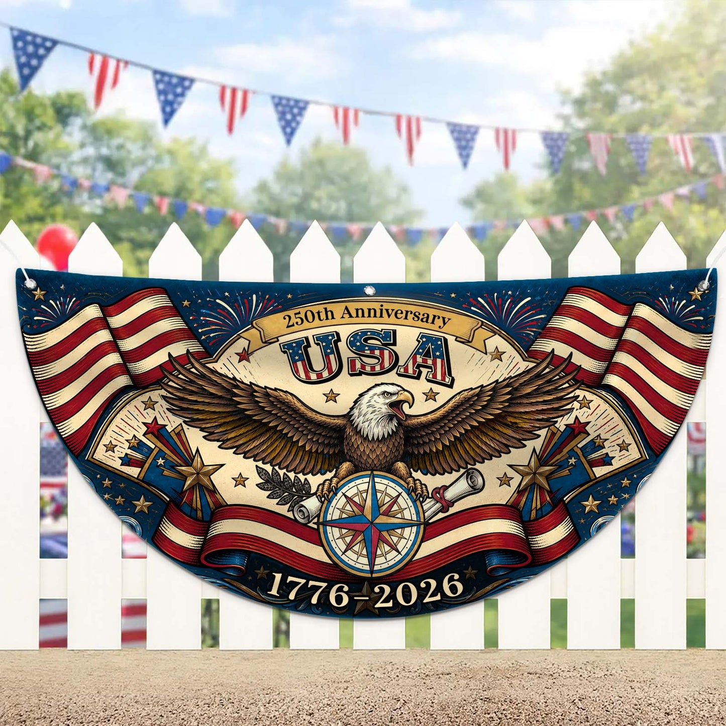 Personalized USA 250th Anniversary Semicircle Fence Flag, Patriotic USA 1776–2026 Semiquincentennial Flag 684969