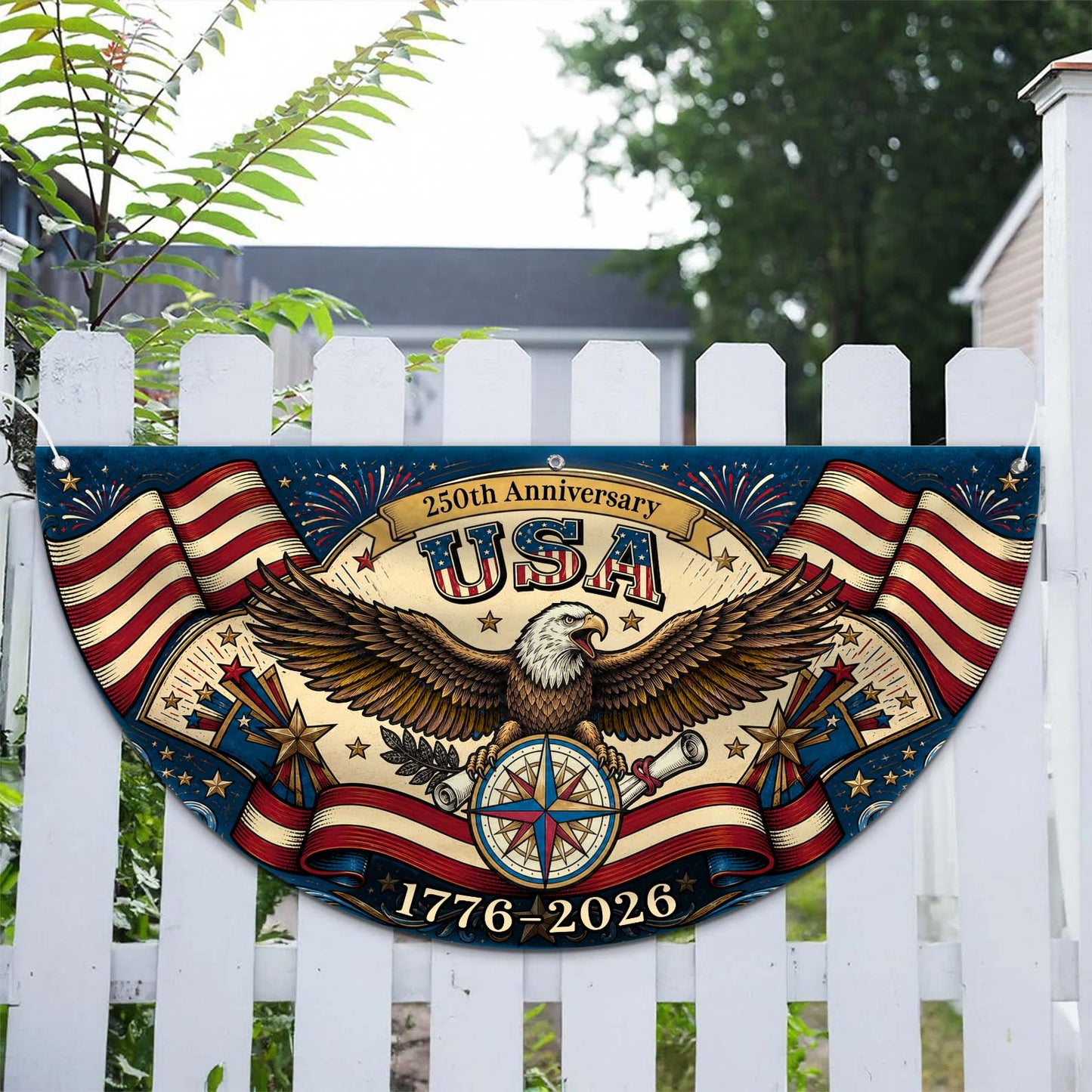 Personalized USA 250th Anniversary Semicircle Fence Flag, Patriotic USA 1776–2026 Semiquincentennial Flag 684969