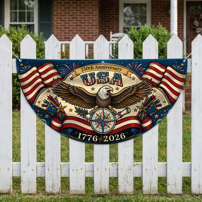 Personalized USA 250th Anniversary Semicircle Fence Flag, Patriotic USA 1776–2026 Semiquincentennial Flag 684969