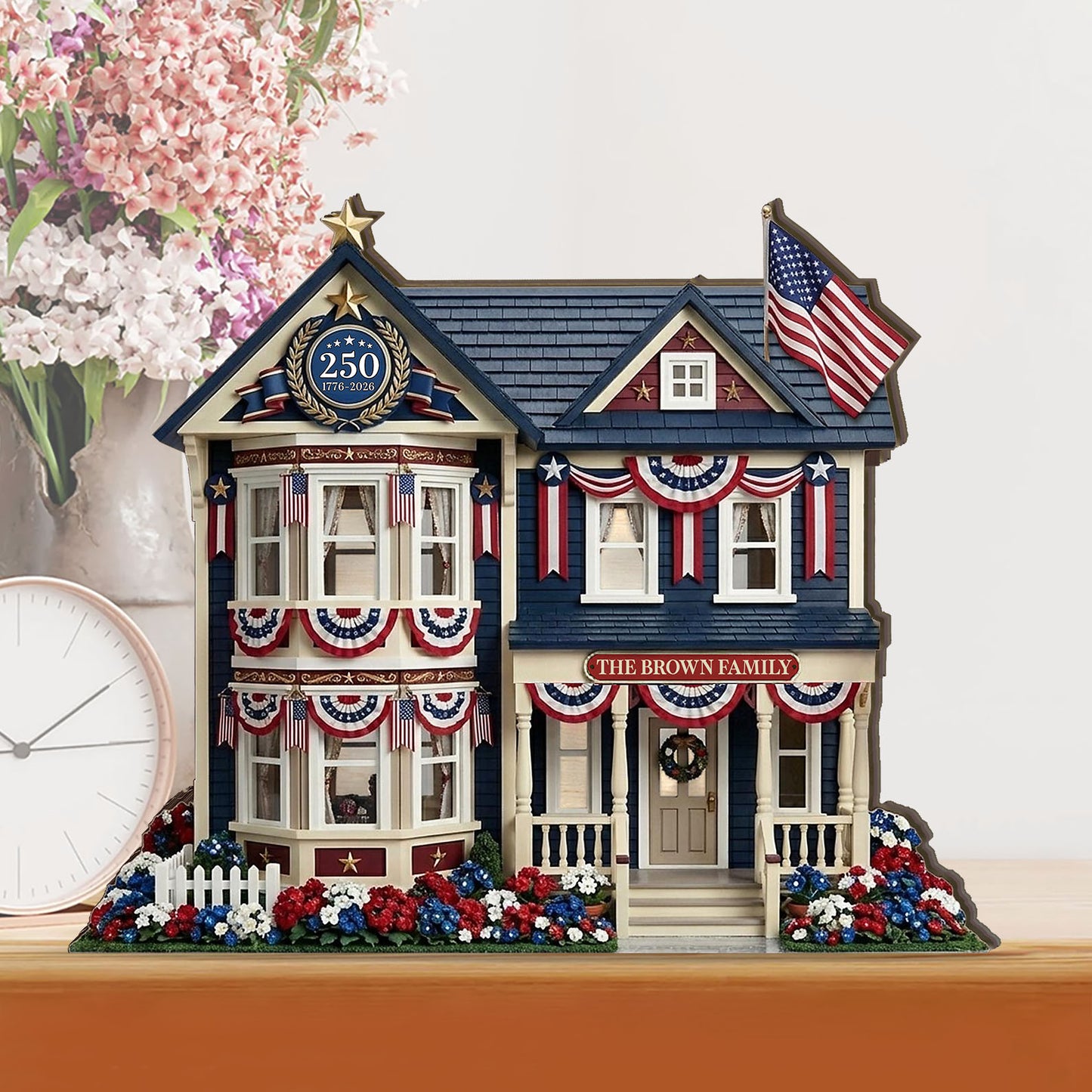Custom Name 250th Anniversary Wooden Block | Personalized Wooden House Decor | Patriotic 4th Of July Decoration 685033