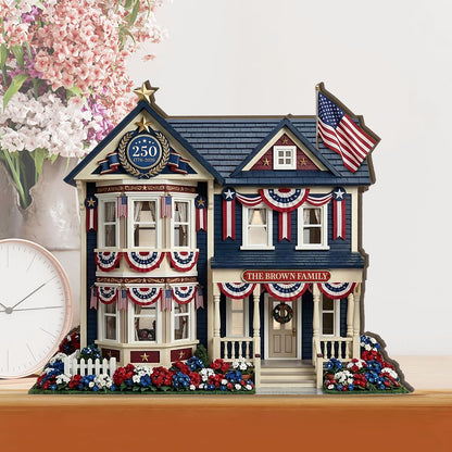 Custom Name 250th Anniversary Wooden Block | Personalized Wooden House Decor | Patriotic 4th Of July Decoration 685033