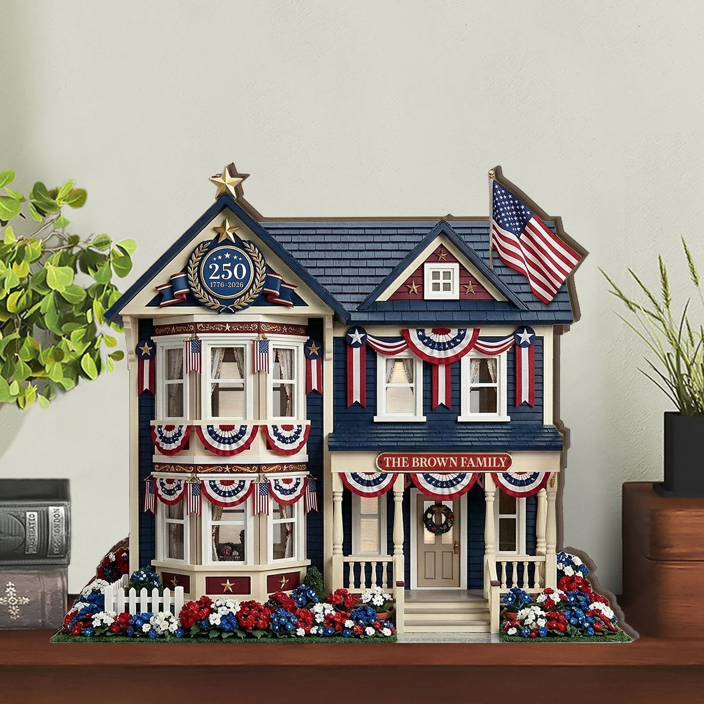 Custom Name 250th Anniversary Wooden Block | Personalized Wooden House Decor | Patriotic 4th Of July Decoration 685033