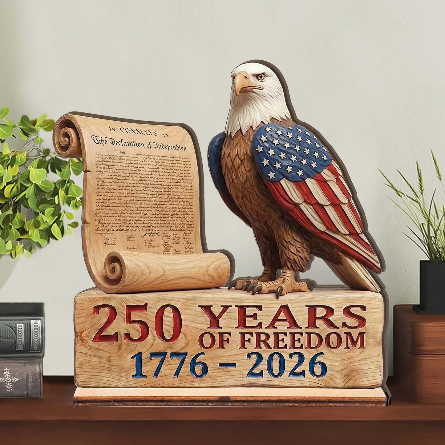 America 250 Years Of Freedom Eagle Wooden Block | Personalized Wooden Decor | Patriotic 4th Of July Wood Display 685052