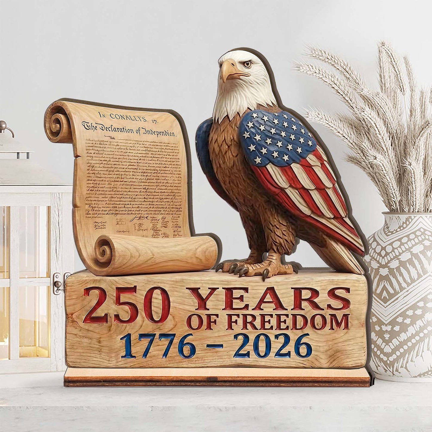 America 250 Years Of Freedom Eagle Wooden Block | Personalized Wooden Decor | Patriotic 4th Of July Wood Display 685052