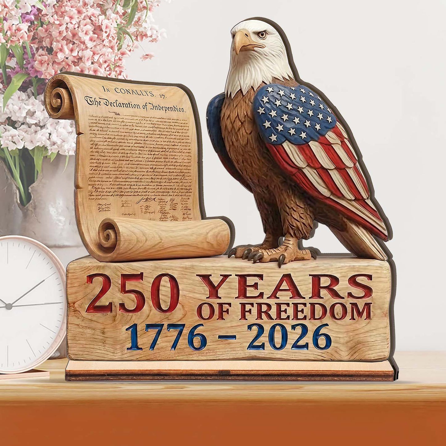 America 250 Years Of Freedom Eagle Wooden Block | Personalized Wooden Decor | Patriotic 4th Of July Wood Display 685052