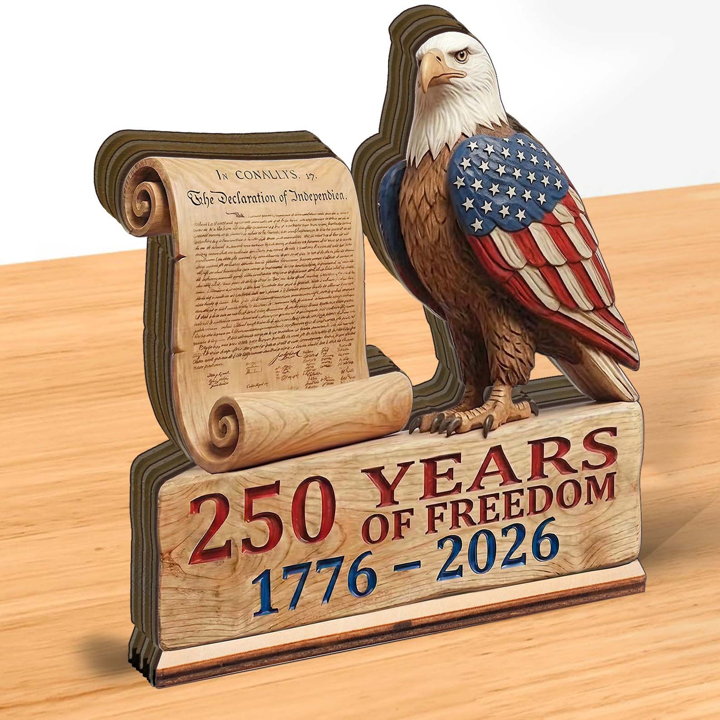 America 250 Years Of Freedom Eagle Wooden Block | Personalized Wooden Decor | Patriotic 4th Of July Wood Display 685052