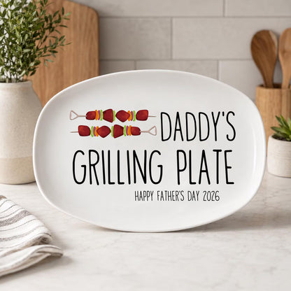 Dad's Grilling Plate, Personalized Serving Tray Platter, Custom Father's Day Gift From Kids 685074