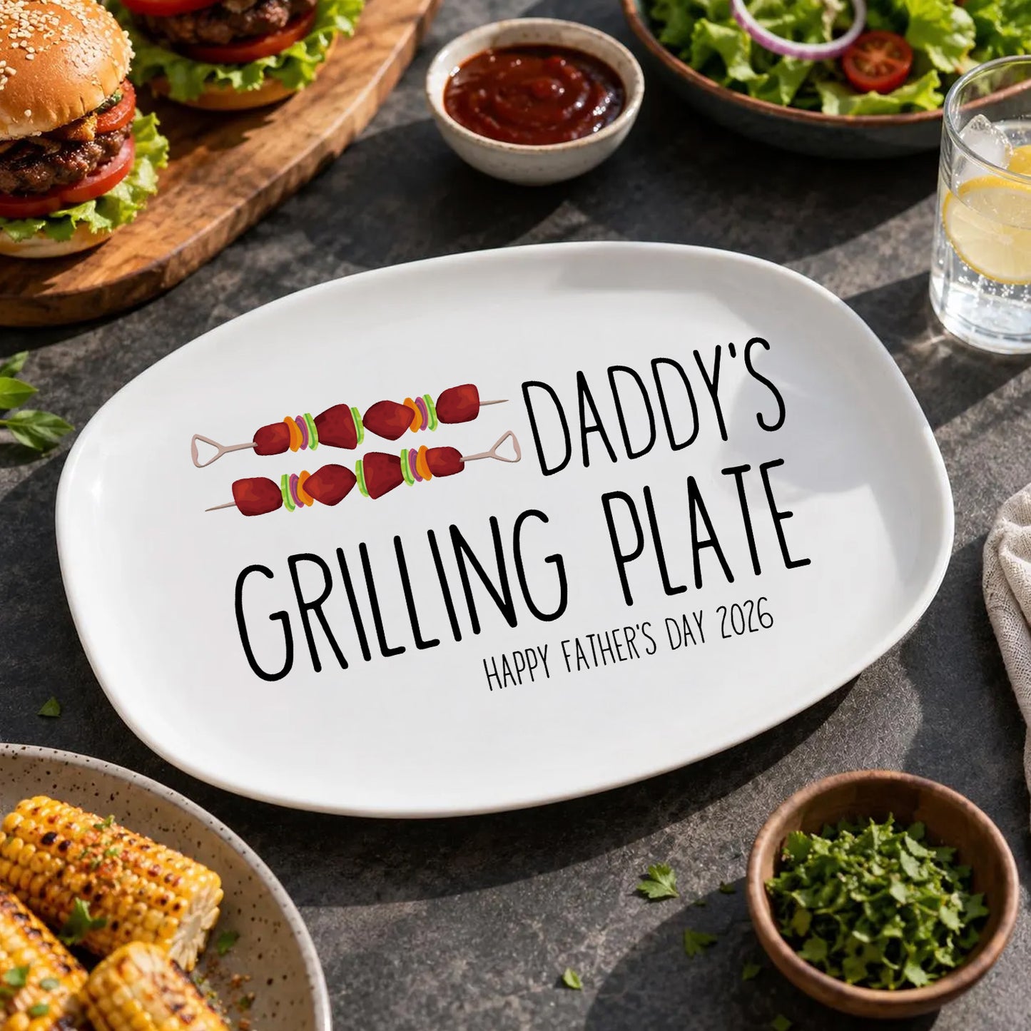 Dad's Grilling Plate, Personalized Serving Tray Platter, Custom Father's Day Gift From Kids 685074