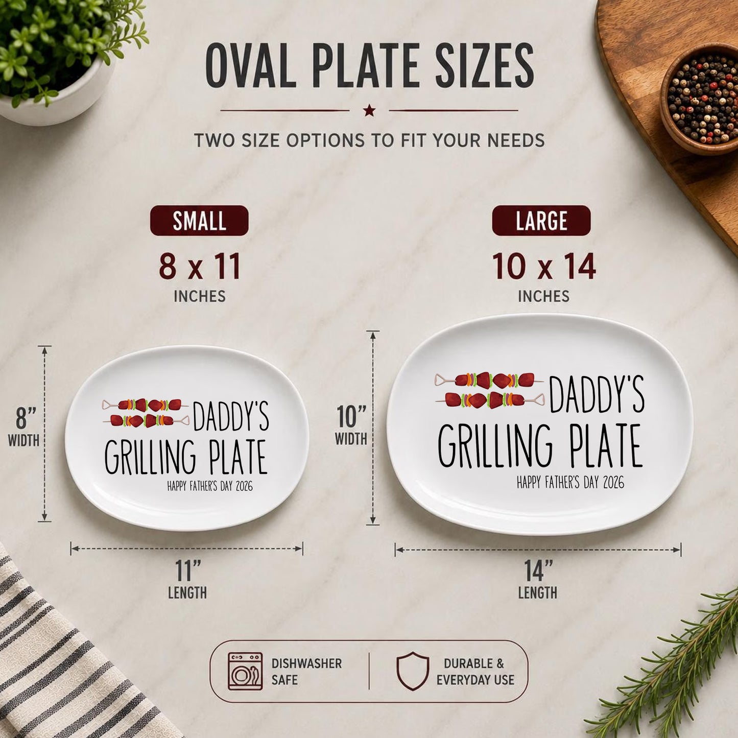 Dad's Grilling Plate, Personalized Serving Tray Platter, Custom Father's Day Gift From Kids 685074