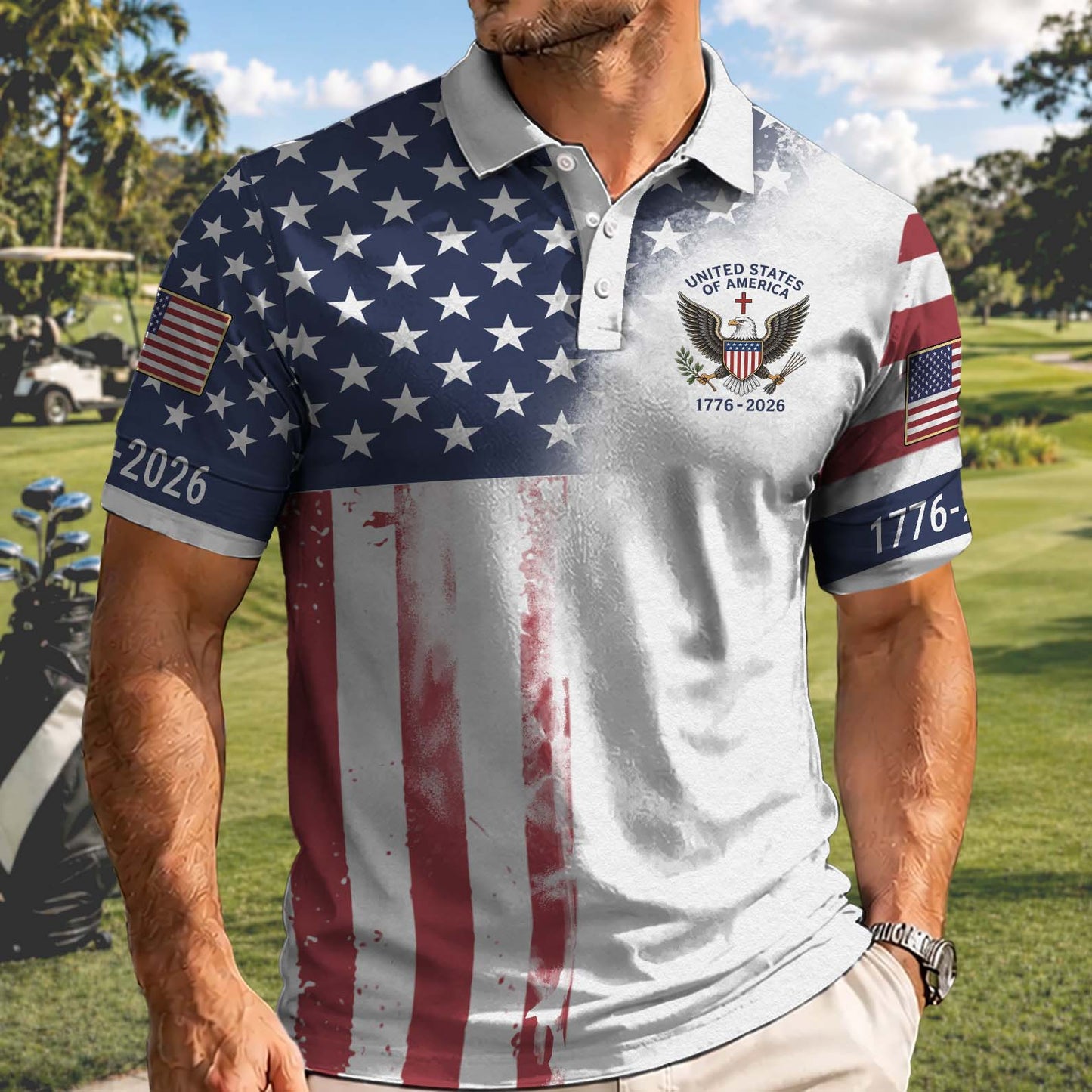 250 Years of American Patriotic Golf Polo Shirt, USA Flag 250th Anniversary AOP Polo Shirt 685113