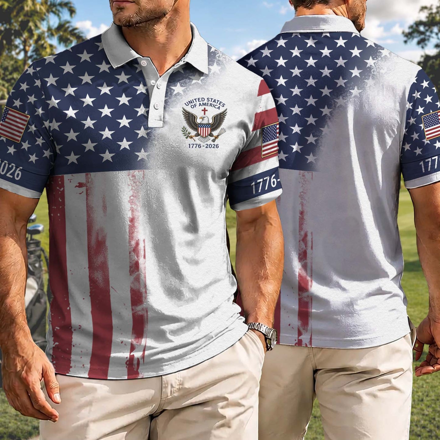 250 Years of American Patriotic Golf Polo Shirt, USA Flag 250th Anniversary AOP Polo Shirt 685113