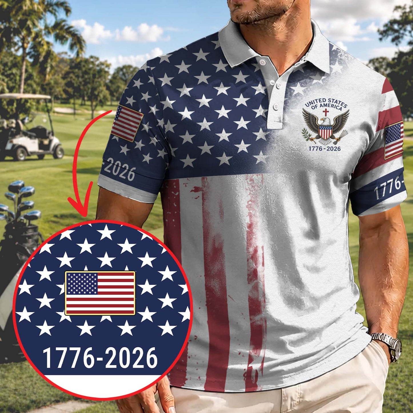 250 Years of American Patriotic Golf Polo Shirt, USA Flag 250th Anniversary AOP Polo Shirt 685113