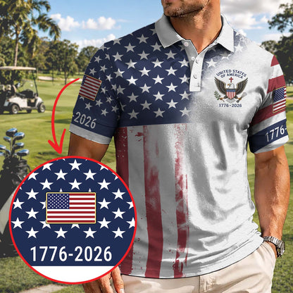 250 Years of American Patriotic Golf Polo Shirt, USA Flag 250th Anniversary AOP Polo Shirt 685113