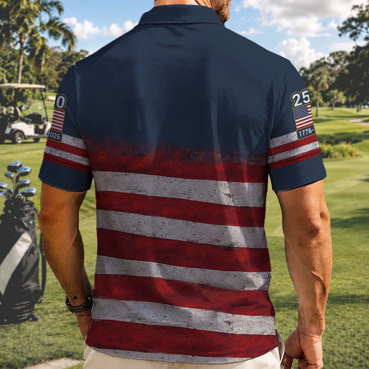 USA 250th Anniversary Patriotic Golf Polo Shirt, USA Flag Semiquincentennial AOP Polo Shirt 685114