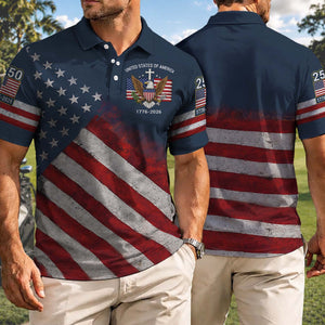 USA 250th Anniversary Patriotic Golf Polo Shirt, USA Flag Semiquincentennial AOP Polo Shirt 685114