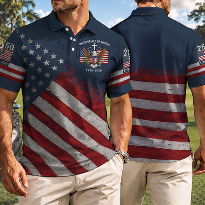 USA 250th Anniversary Patriotic Golf Polo Shirt, USA Flag Semiquincentennial AOP Polo Shirt 685114