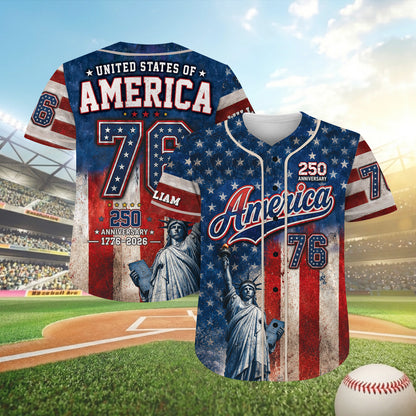 Personalized USA 250 Years Anniversary Baseball Jersey Shirt, Custom Patriotic USA Shirt 685158