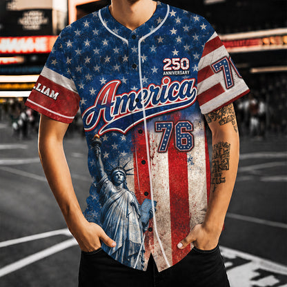 Personalized USA 250 Years Anniversary Baseball Jersey Shirt, Custom Patriotic USA Shirt 685158