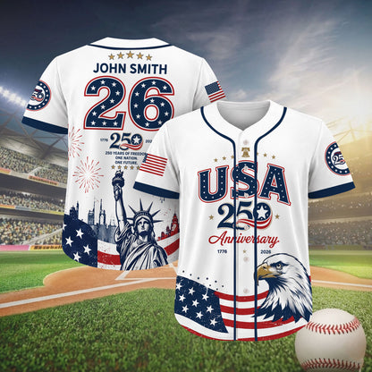 Personalized USA 250 Years Baseball Jersey Shirt, Custom America 1776-2026 Patriotic 4th of July Shirt 685167