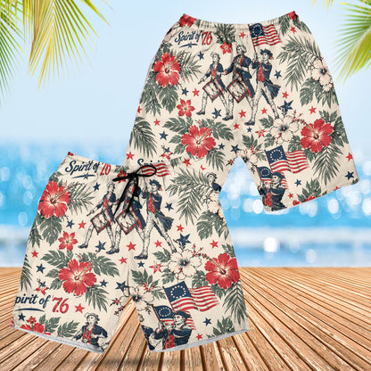 250 Years of America Beach Shorts, Spirit of 76 Patriotic 4th of July 1776-2026 AOP Hawaiian Beach Shorts 685190