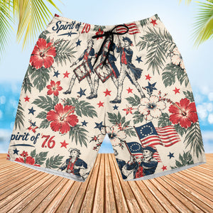 250 Years of America Beach Shorts, Spirit of 76 Patriotic 4th of July 1776-2026 AOP Hawaiian Beach Shorts 685190