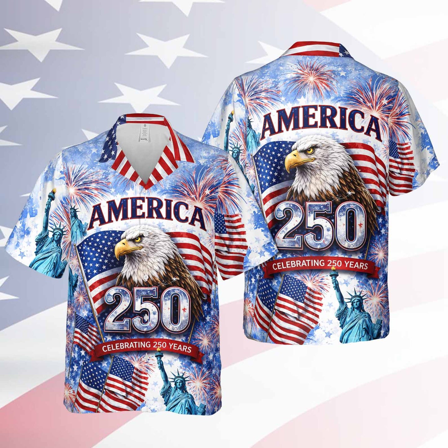250 Years Anniversary USA Hawaiian Shirt, Celebrating America Patriotic Eagle 4th of July AOP Hawaii Shirt 685226