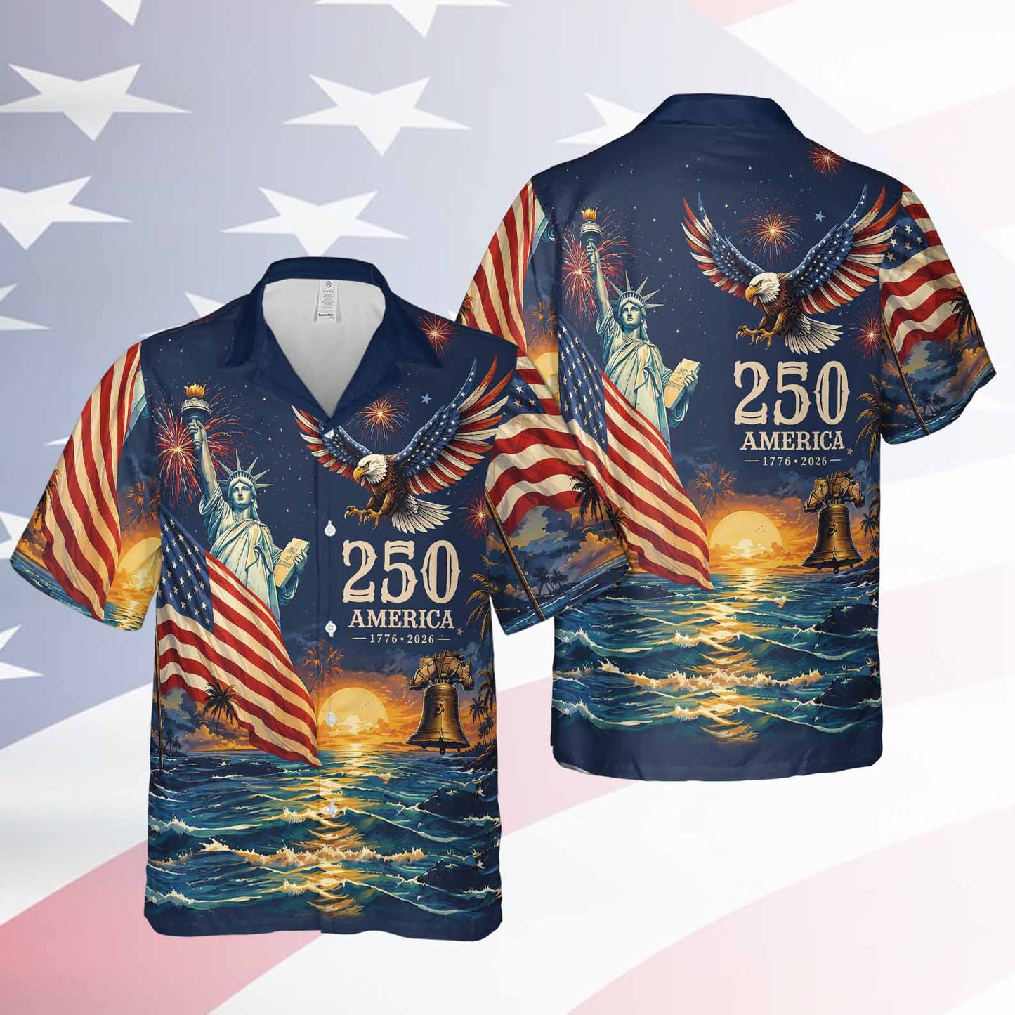 Vintage 250 Years of America Hawaiian Shirt, Patriotic Eagle Liberty 1776-2026 AOP Hawaii Shirt 685177