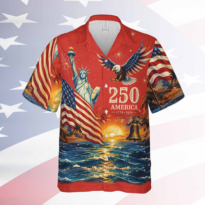 Vintage 250 Years of America Hawaiian Shirt, Patriotic Eagle Liberty 1776-2026 AOP Hawaii Shirt 685177