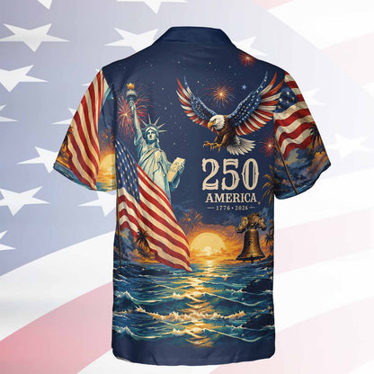 Vintage 250 Years of America Hawaiian Shirt, Patriotic Eagle Liberty 1776-2026 AOP Hawaii Shirt 685177