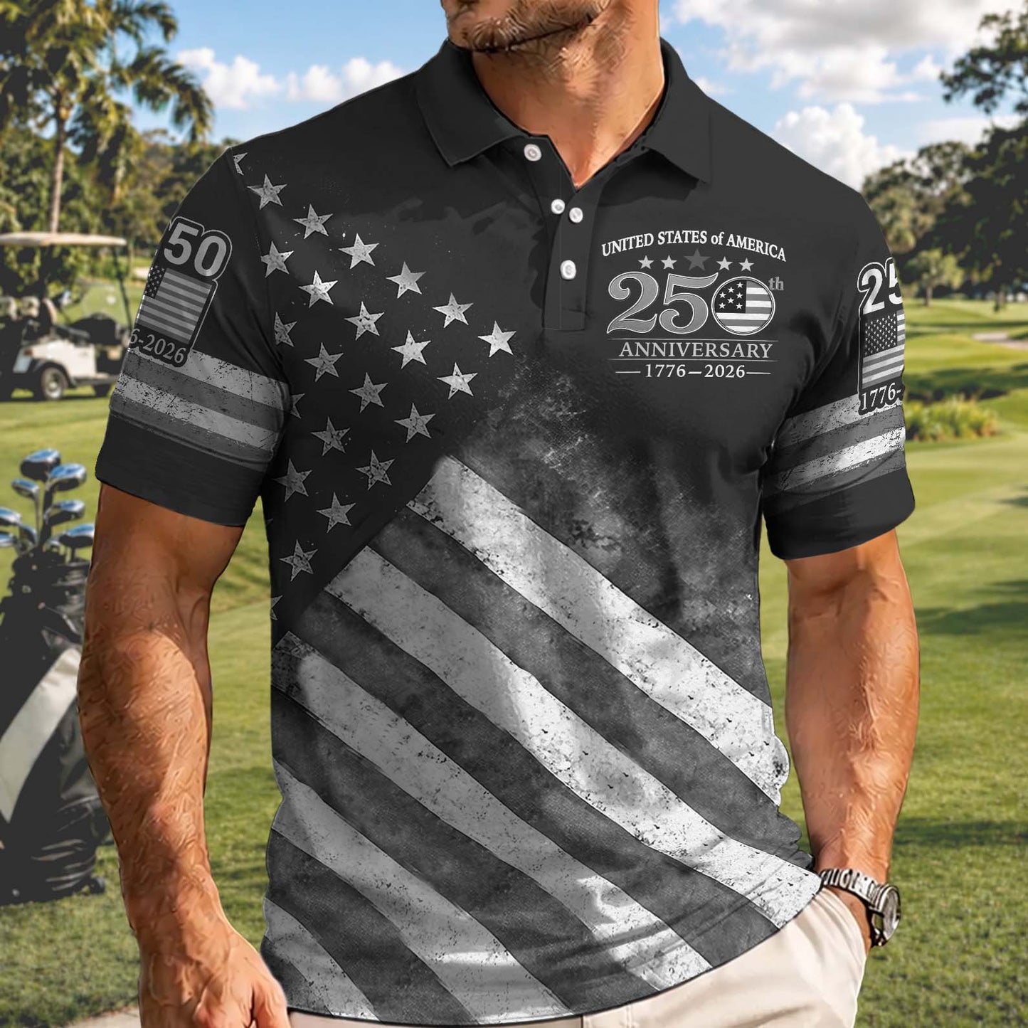 USA 250th Anniversary Patriotic Golf Polo Shirt, America 250 Years Of Freedom AOP Polo Shirt 685184