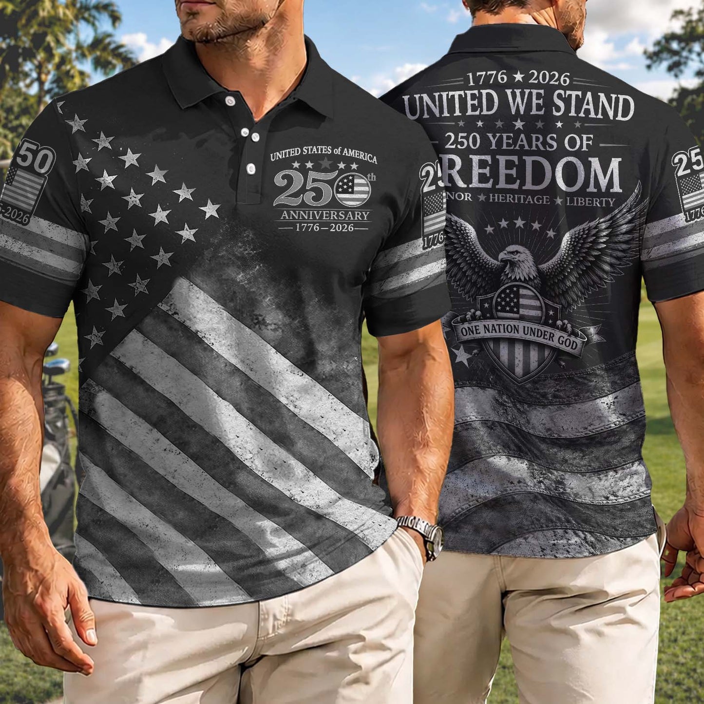 USA 250th Anniversary Patriotic Golf Polo Shirt, America 250 Years Of Freedom AOP Polo Shirt 685184