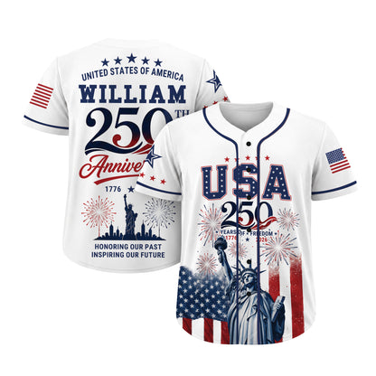 Personalized USA 250 Years Anniversary Baseball Jersey, Custom Name Patriotic 1776-2026 Shirt 685207