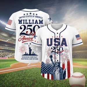 Personalized USA 250 Years Anniversary Baseball Jersey, Custom Name Patriotic 1776-2026 Shirt 685207
