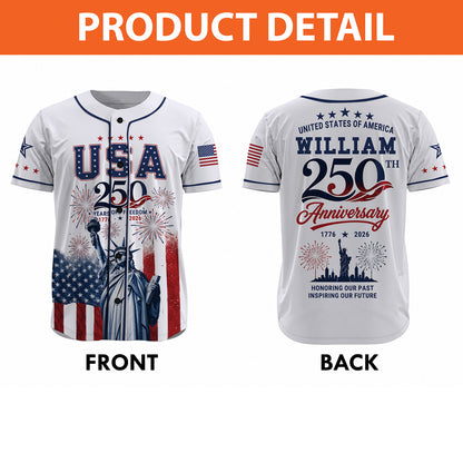 Personalized USA 250 Years Anniversary Baseball Jersey, Custom Name Patriotic 1776-2026 Shirt 685207