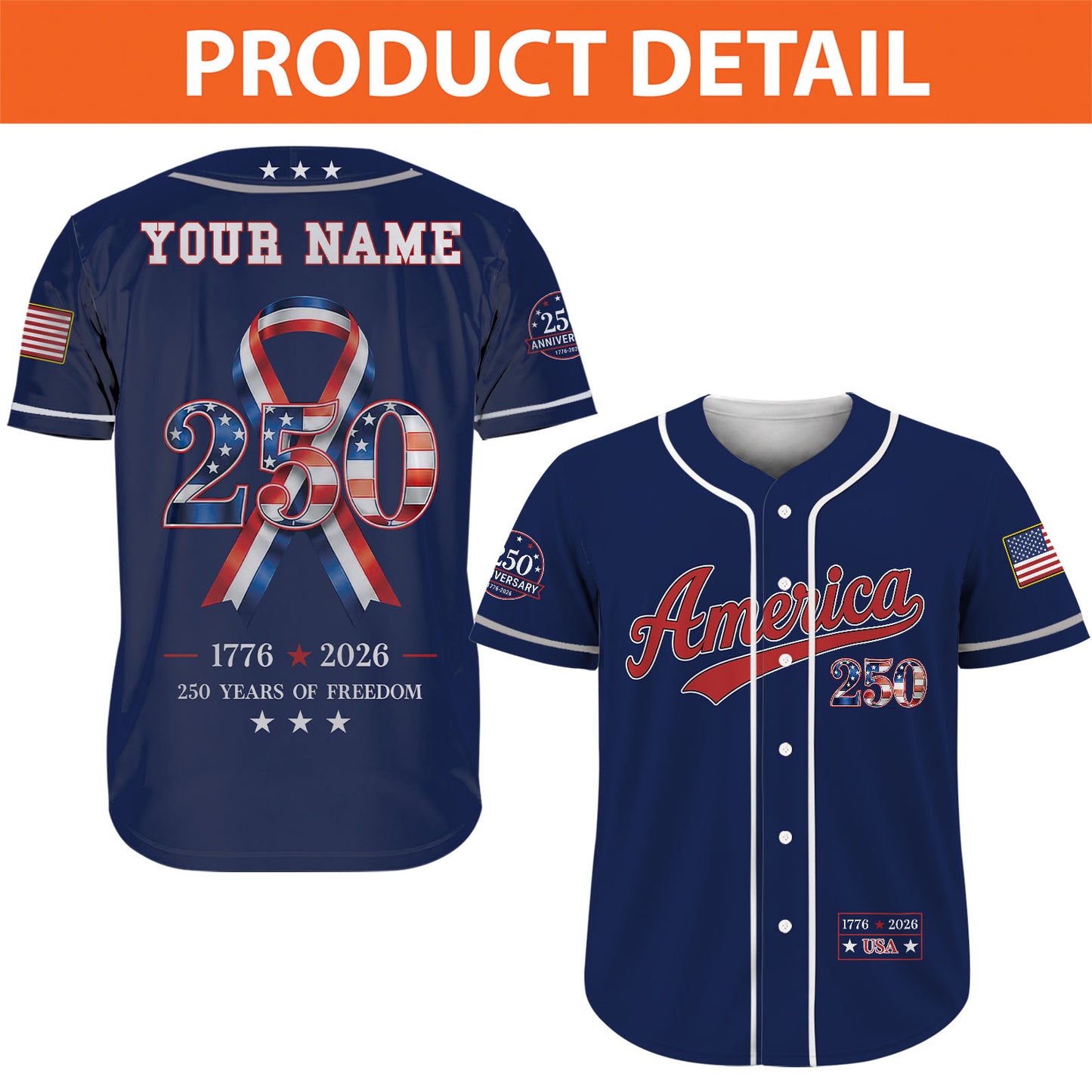 USA 250th Anniversary Baseball Jersey, Personalized 250 Years Of Freedom Shirt, Patriotic 4th Of July Gift 685208