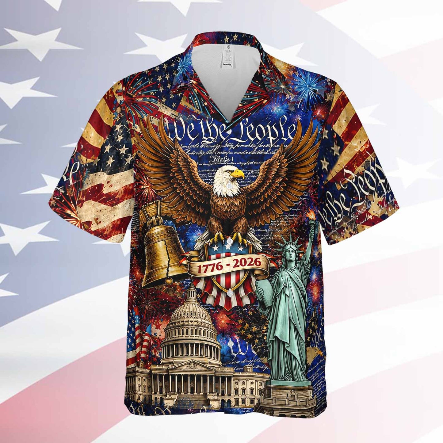 Vintage USA 250 Years We The People Hawaiian Shirt, Patriotic 1776-2026 Eagle AOP Hawaii Shirt, Independence Day Gift 685223