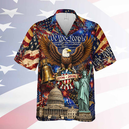 Vintage USA 250 Years We The People Hawaiian Shirt, Patriotic 1776-2026 Eagle AOP Hawaii Shirt, Independence Day Gift 685223