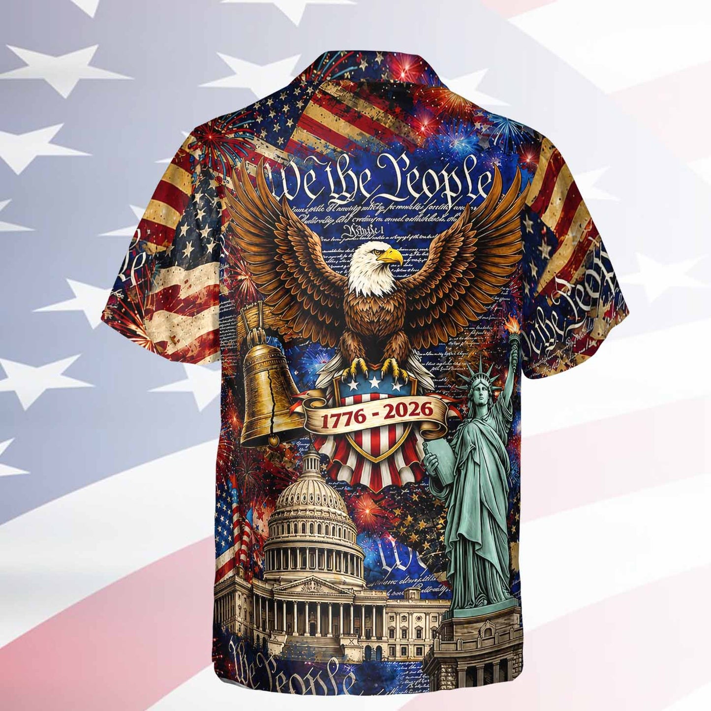 Vintage USA 250 Years We The People Hawaiian Shirt, Patriotic 1776-2026 Eagle AOP Hawaii Shirt, Independence Day Gift 685223