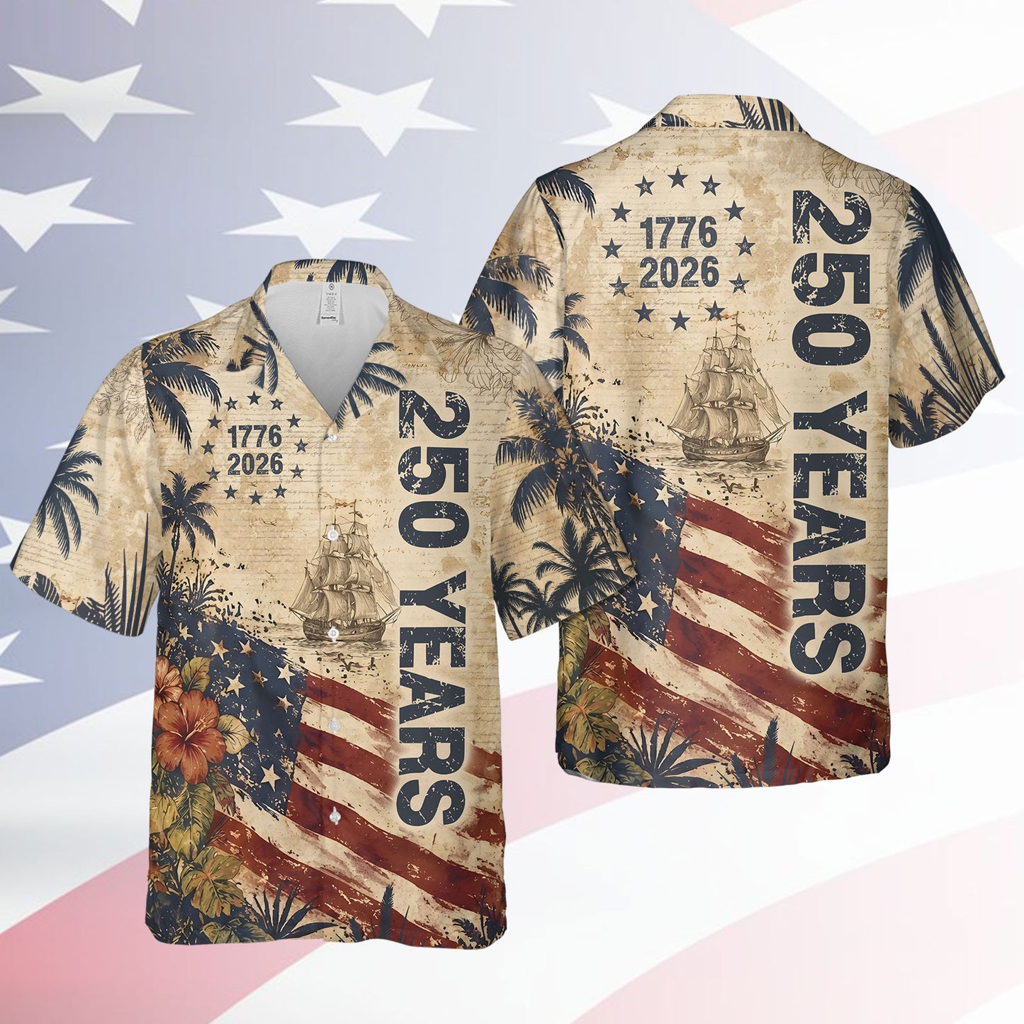 250 Years Vintage US Independence Day Hawaiian Shirt, USA 250th Anniversary AOP Hawaii Shirt 685245