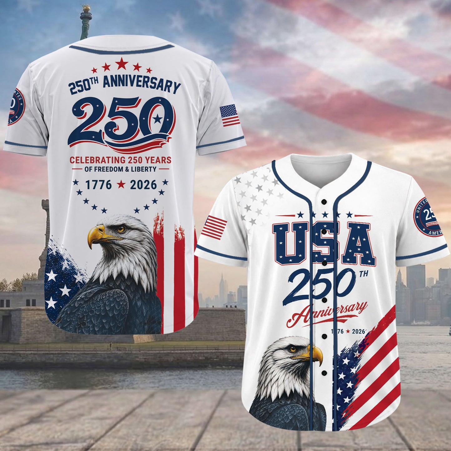USA 250 Years Anniversary Baseball Jersey, Patriotic Eagle 1776–2026 Shirt, 4th of July America Jersey 685257