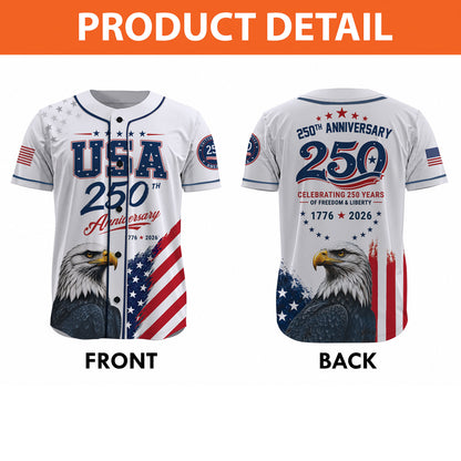 USA 250 Years Anniversary Baseball Jersey, Patriotic Eagle 1776–2026 Shirt, 4th of July America Jersey 685257