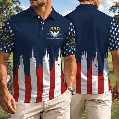 250 Years 1776–2026 USA Polo Shirt, Patriotic Eagle Golf Polo, American Flag 4th of July AOP Polo Shirt 685262