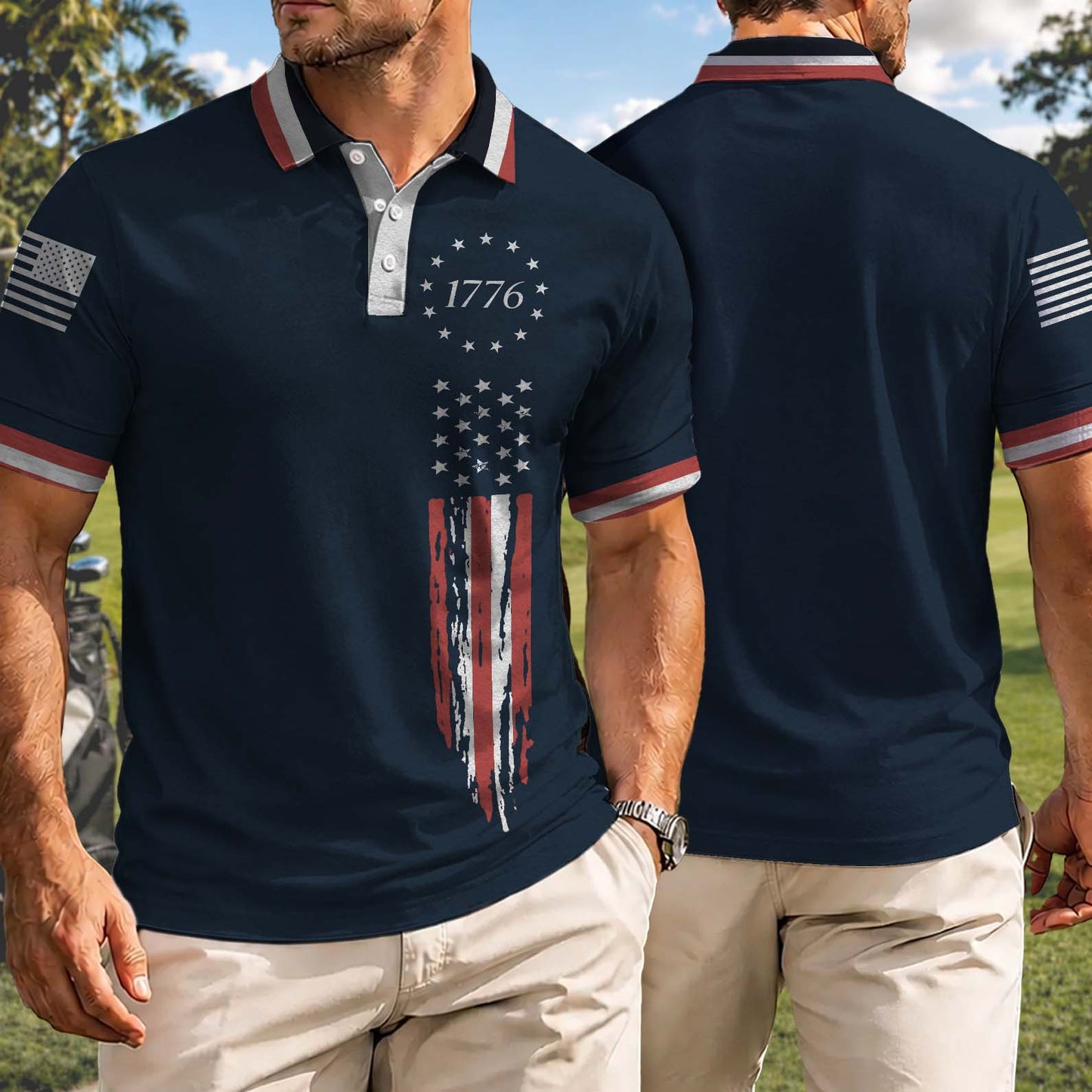 250 Years USA Anniversary Polo Shirt, Patriotic 1776 Betsy Ross Flag Golf Polo, 4th Of July AOP Polo Shirt 685331