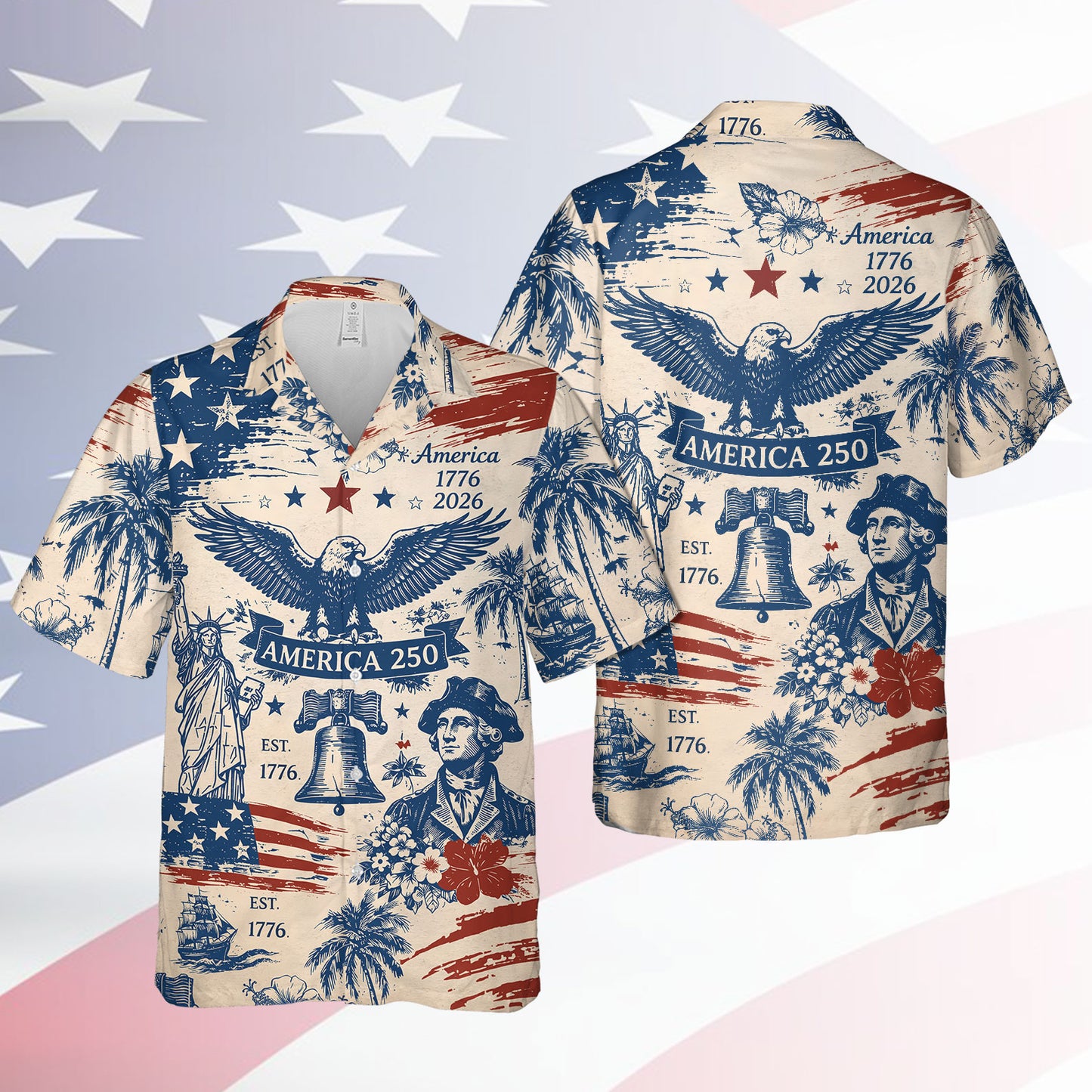 Vintage 250 Years America Hawaiian Shirt, Patriotic 1776-2026 AOP Hawaii Shirt, Independence Day Gift 685334
